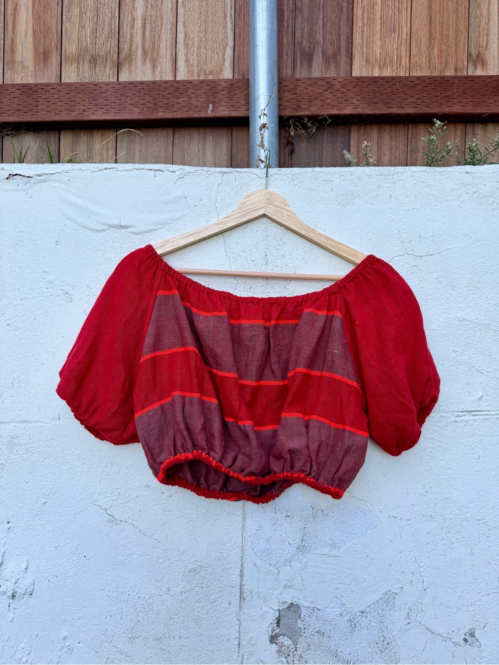 Red Striped Off-Shoulder Crop Top - Women